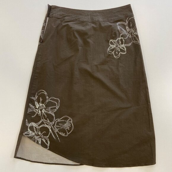 Lolé Womens Brown A-Line Skirt With White Floral Print Size 4 Asymmetrical Hem - Picture 8 of 10